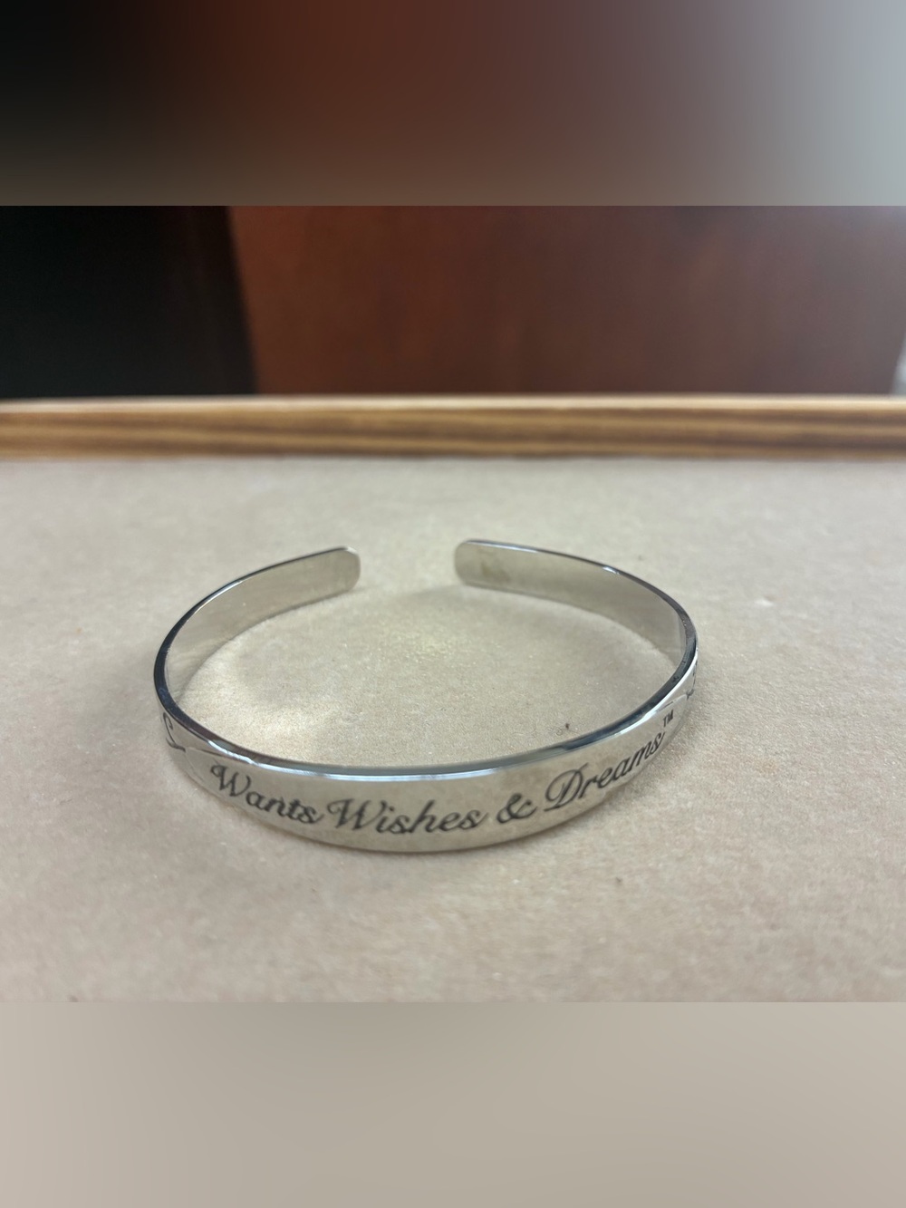 Wants Wishes & Dreams Silver Tone Cuff Bracelet Stars Swirl Inspirational